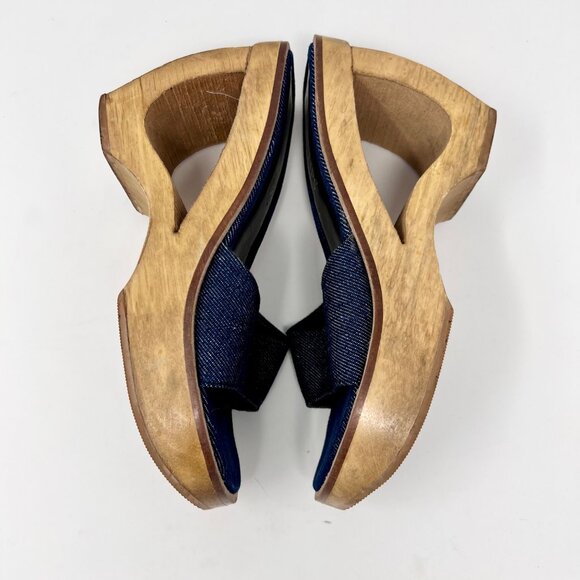 Spice Girls 90s Y2K Denim Wood Cutout Slide Platforms Size 9 - Picture 8 of 10